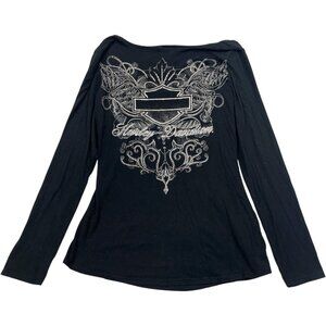 Harley Davidson Beaded Top Long Sleeve Stretch Women's Large